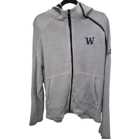 Adidas Washington Huskies Full-Zip Gray Hoodie Sweatshirt Raglan Sleeves Zipper - Picture 1 of 13